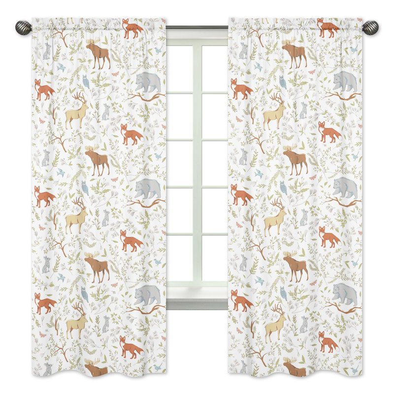 Blue and White Woodland Animal Cotton Sheer Window Panels