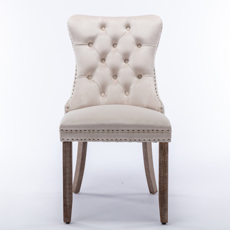 Modern Velvet Dining Chairs, Upholstered Tufted Dining Chair with Pull Ring, Accent Side Chairs for Living Room, 2, Beige