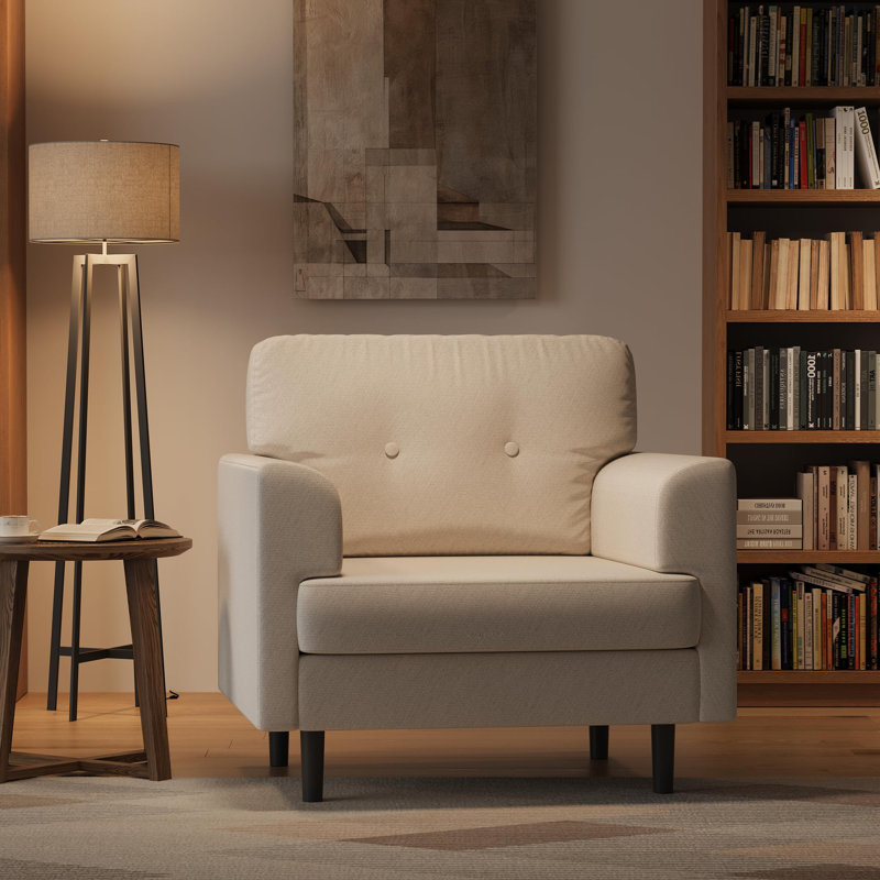 Fauteuil d'appoint avec accoudoirs de 38 po de largeur, fauteuil de lecture rembourré en lin pour le salon et le bureau