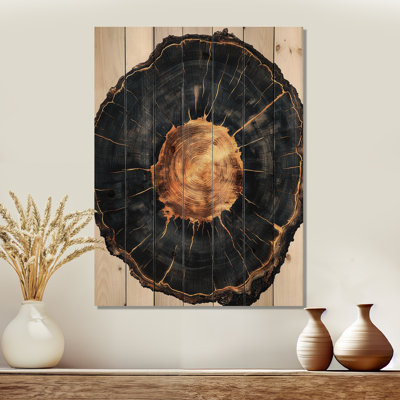 Mystères d'un onyx foncé tranche de bois IV - Décoration murale arbre en bois - sur bois de pin naturel