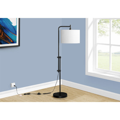 Lighting, 63"h, Floor Lamp, Black Metal, Ivory / Cream Shade, Contemporary