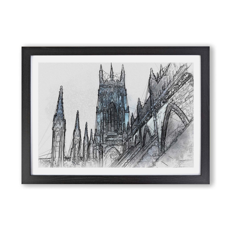 York Minster - Single Picture Frame Painting, Black, 45cm H x 63cm W x 2cm D