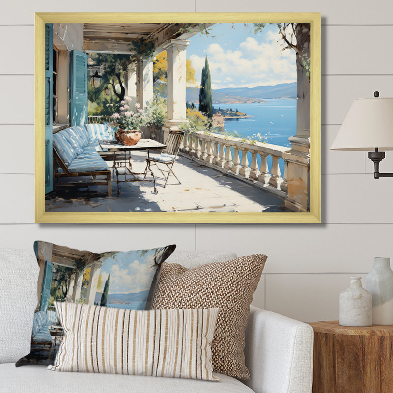 Marijona " French Coastal Retreat In Monaco ", 12" H x 20" W, Black Picture Framed