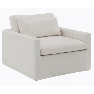 Ivory Fabric Swivel Chair With 1 Toss Pillow