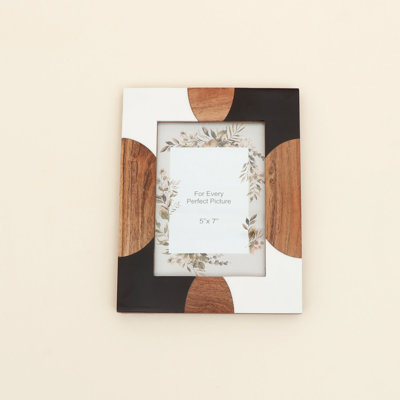 5" x 7" Decorative Wood & Resin Photo Frame, Glass Front Picture Frame, Polished Finish