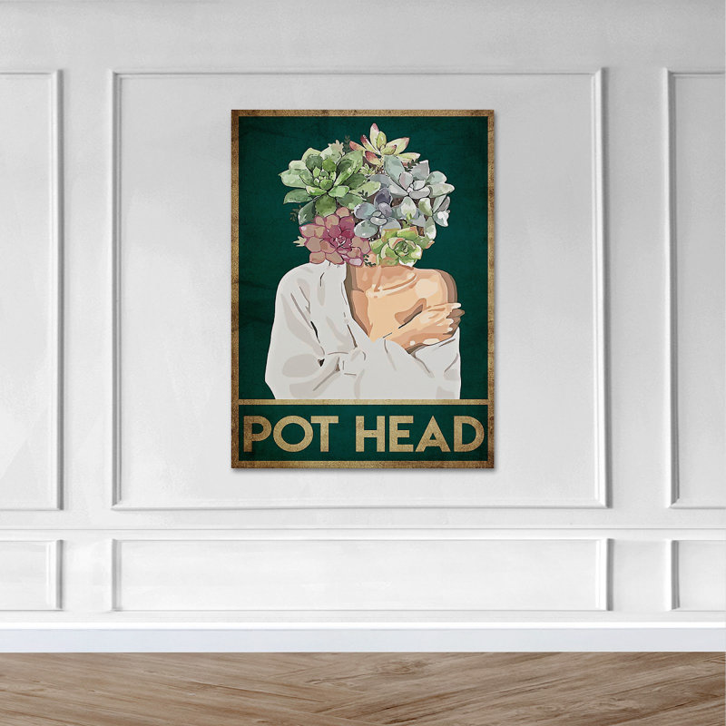 «Girl With Flower Head - Pot Head», reproduction d'art graphique sur toile tendue 1 pièce, H 20 po x l 16 po x P 2 po