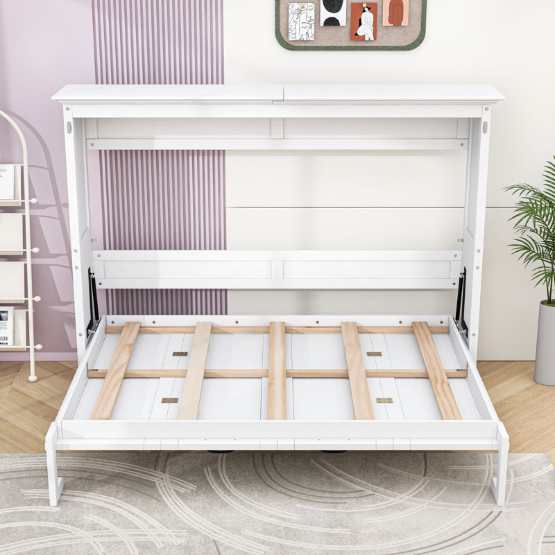 Lit escamotable peu encombrant avec armoire intégrée, Lit double, Blanc