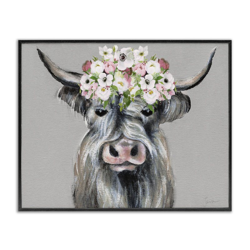 Bétail avec guirlande, estampe numérique, design par Janet Tava, H 11 po x l 14 po, Giclée encadrée noir minuit