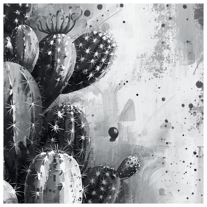 Couvertures noires, blanches et cactus, L 60 po x H 80 po