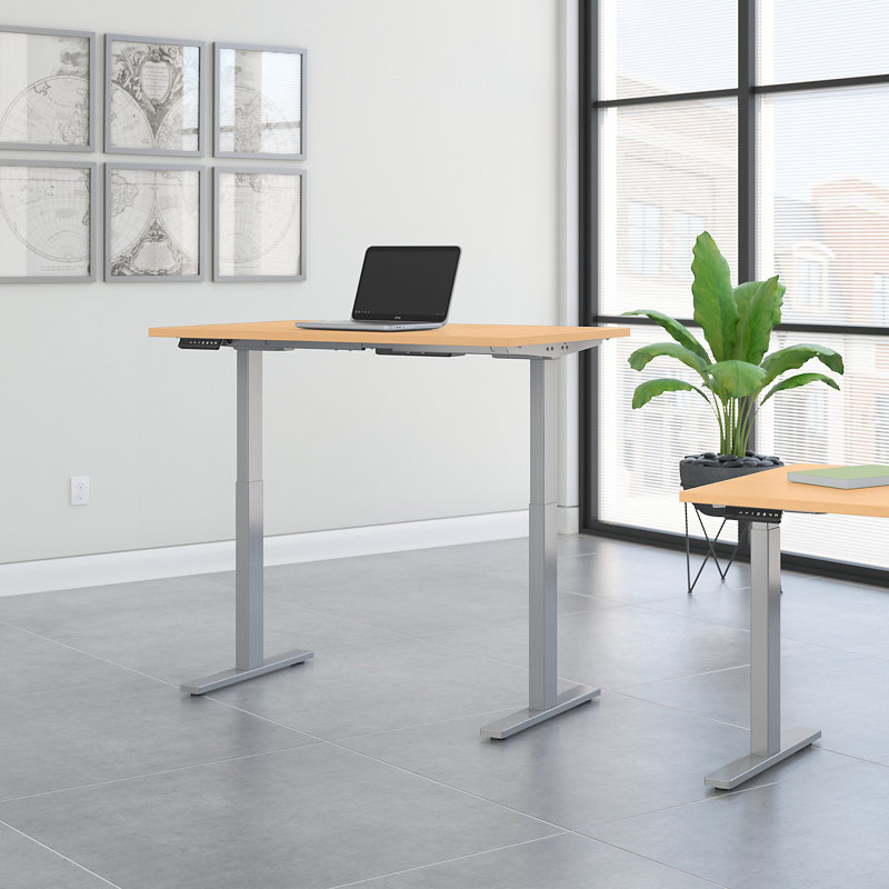 Adjustable Metal Base Standing Desk, 47.68" H x 47.59" W x 23.62" D, Natural Maple/Silver