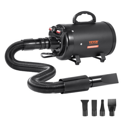 Séchoir pour chien, séchoir à chien 2000W / 2,7HP, séchoir pour toilettage avec contrôle de la vitesse et de la température, séchoir pour animaux avec 4 buses et tuyau extensible, noir