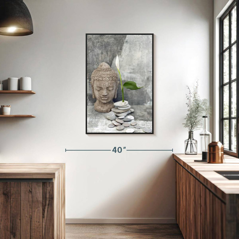Tête de bouddha zen, 25 po x 37 po, Cadre flottant noir