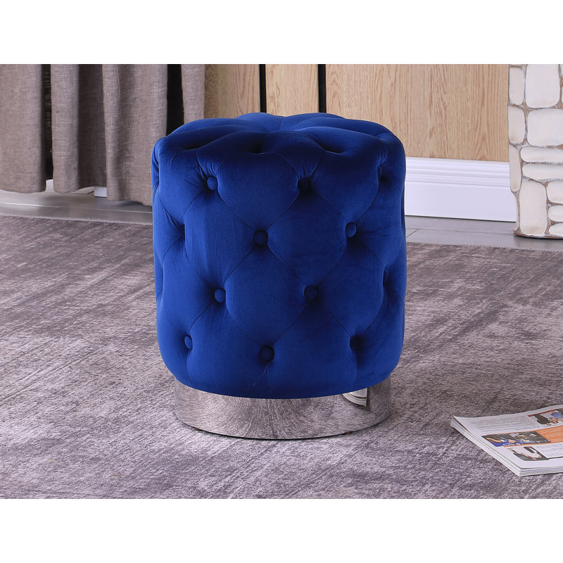 Ceryss Tufted Velvet Ottoman, Blue