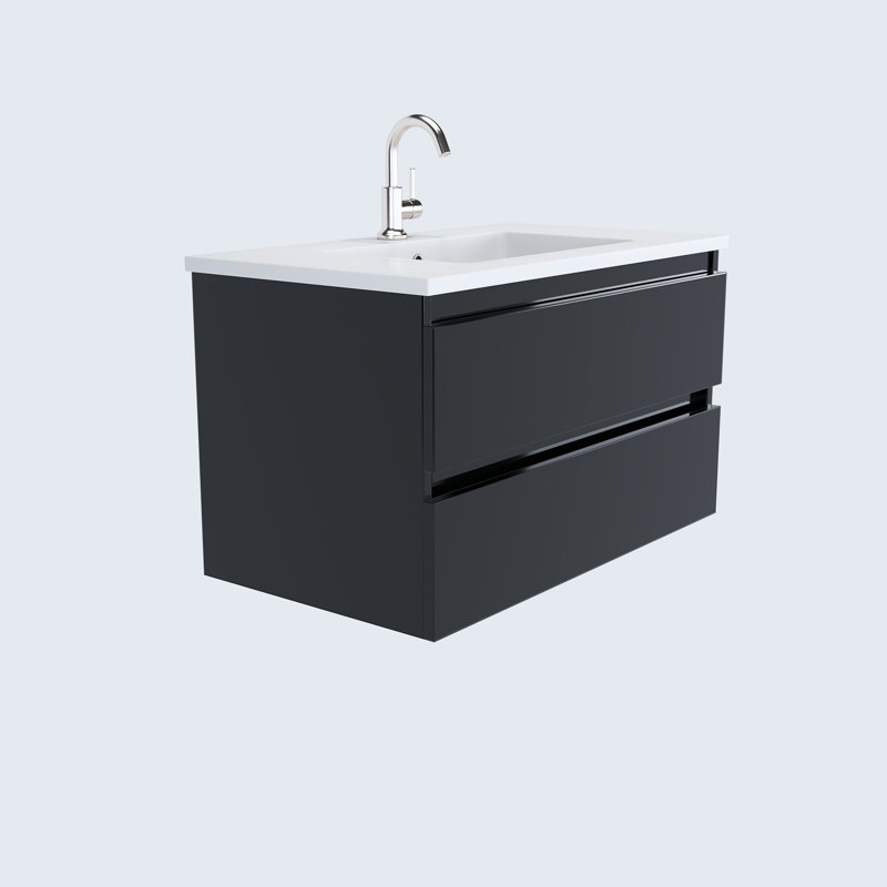 Ensemble de meuble-lavabo simple mural flottant en acrylique 36 po Salt [20D], Noir lustré