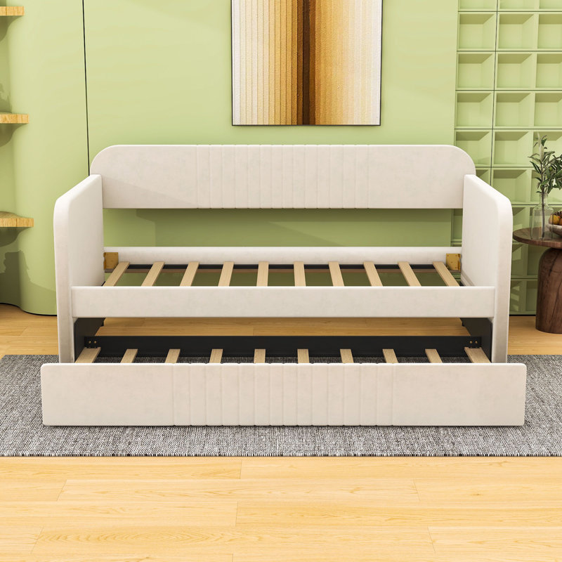 Lit de jour simple avec couchette Arkeith, Beige