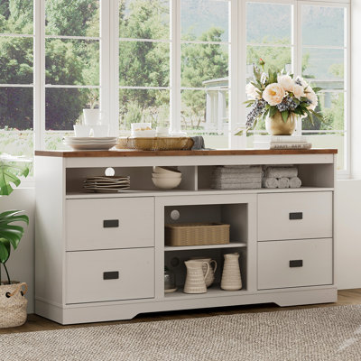 Buffet en bois rustique à 4 tiroirs Glenford