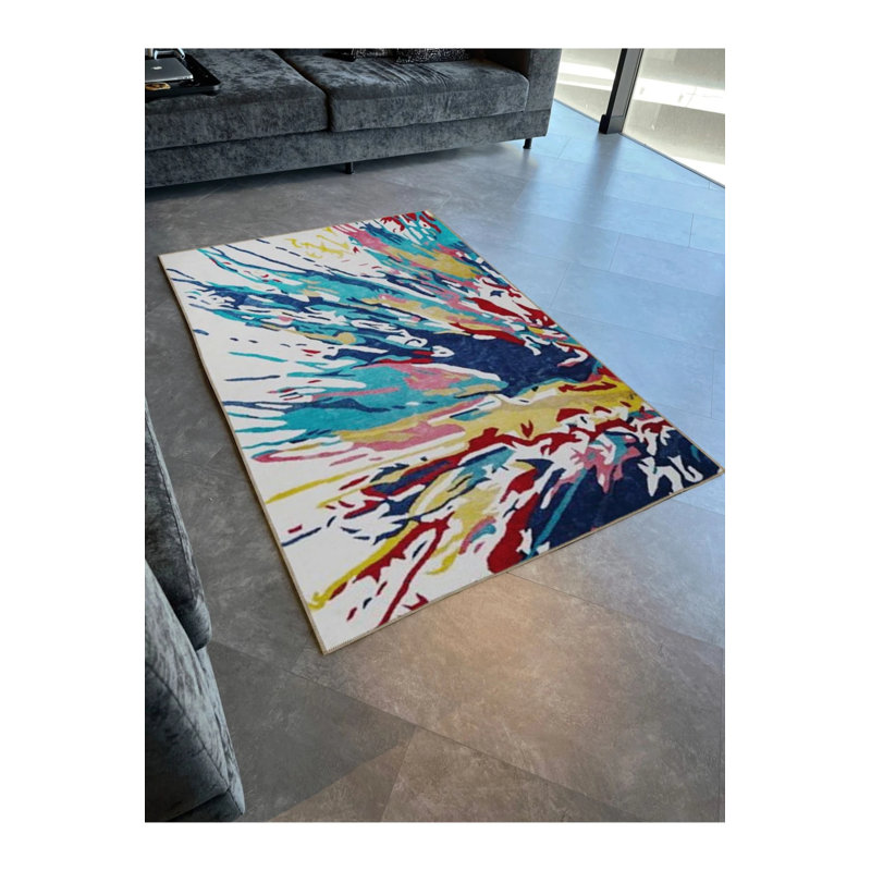 Creative Modern Decorative Carpet With Multicolored Abstract Paint Splatter Pattern, Rectangle 3'4" x 6'7"