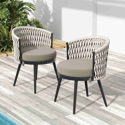 Chaise de salle à manger d'extérieur en métal et corde avec meubles de patio coussinés, chaises de patio résistantes aux intempéries avec coussins, ensemble de 2 (MP2)