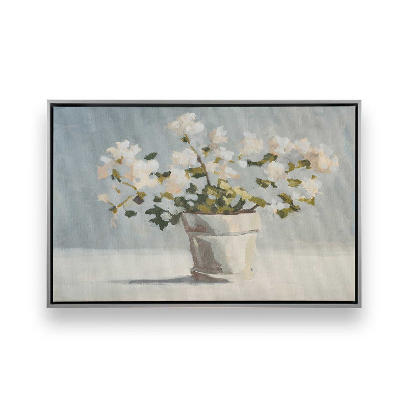 «White Flower Pot I» par Marian Parsons, reproduction d'art sur toile, H 32 po x l 48 po, Argent argent