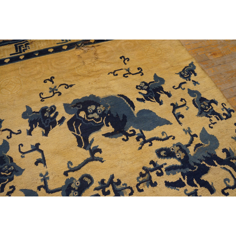 Antique Ningxia Chinese Allover Ivory 1850s Rug