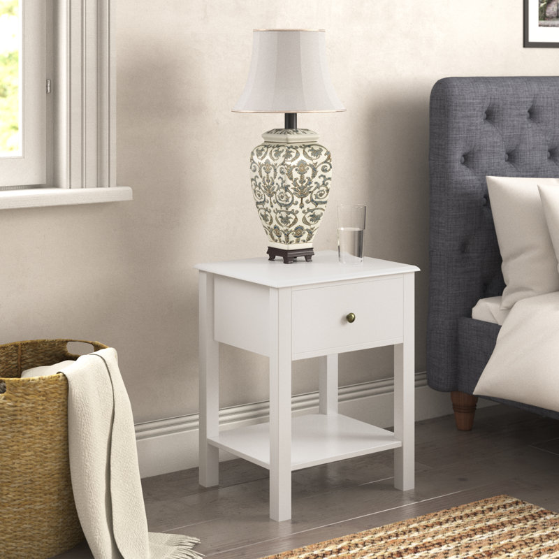 Table de chevet 1 tiroir Ankeny, Blanc, Ensemble de 1