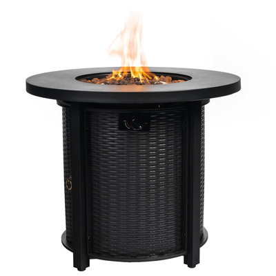 30Inch Propane Round Fire Table, 40000Btu, Steel Lid Flame Adjustable 40000Btu Round, For Garden