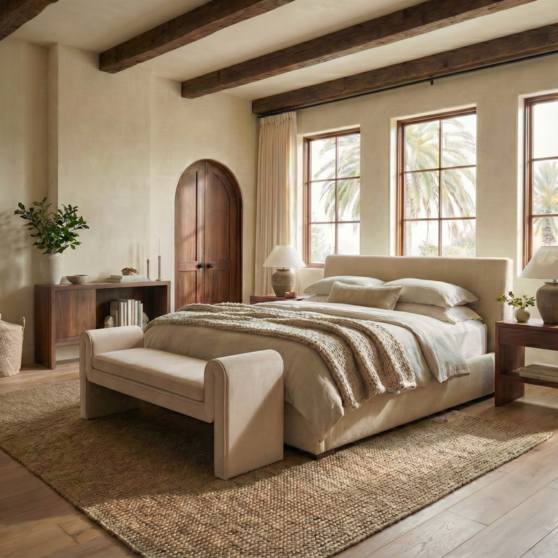 Deshai Velvet Bench, Light Brown
