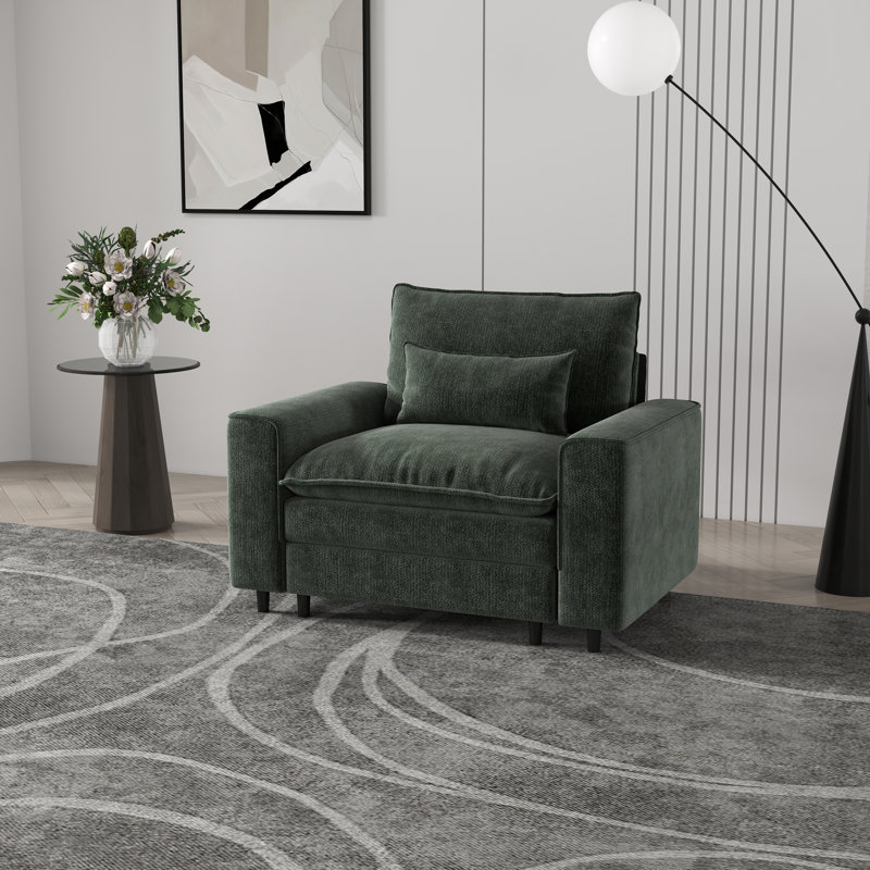 Canapé à siège simple à assise profonde, avec coussins de dossier inclus, Vert