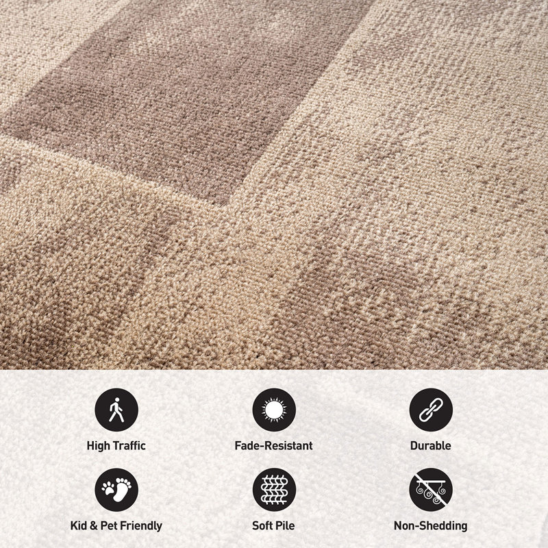 Modern Linear Area Rug Clean Contemporary Design, Brown, Rectangle 5' x 7'