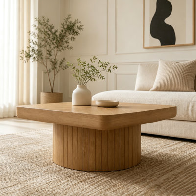 Table basse carrée avec plateau et base cylindrique