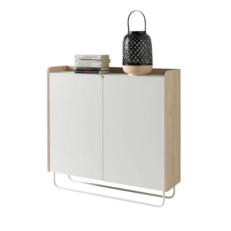 15 Pair Shoe Storage Cabinet, Light Oak/White
