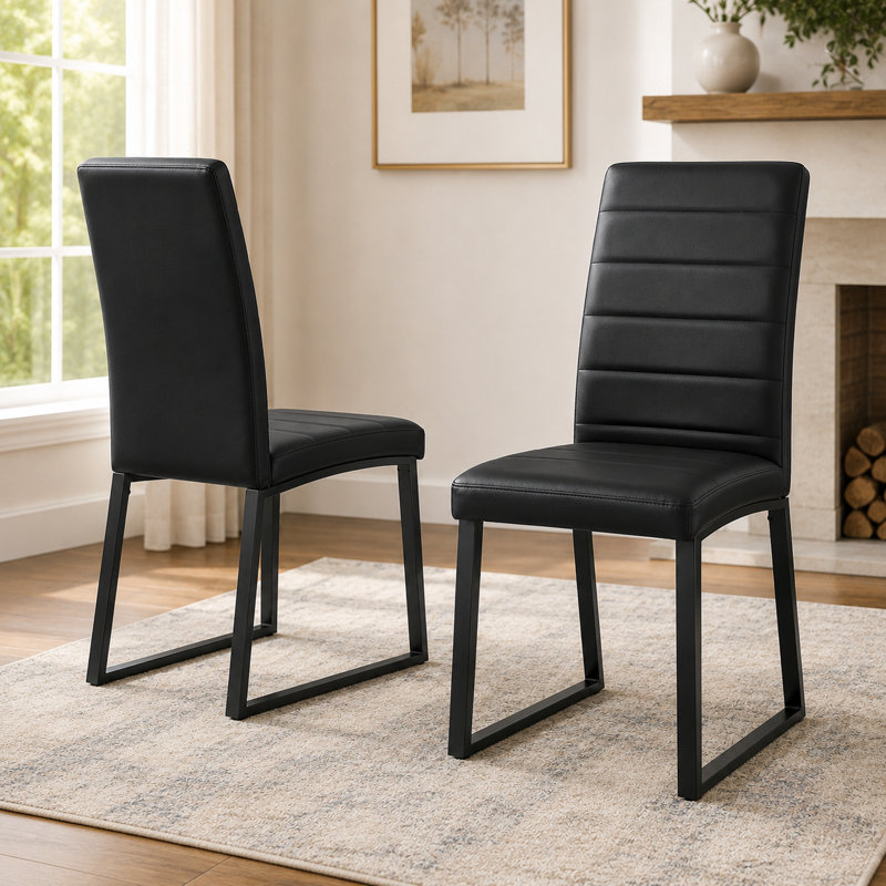 Vesta Modern Faux Leather Upholstered Dining Chairs (Set of 2), 2, Black, Black
