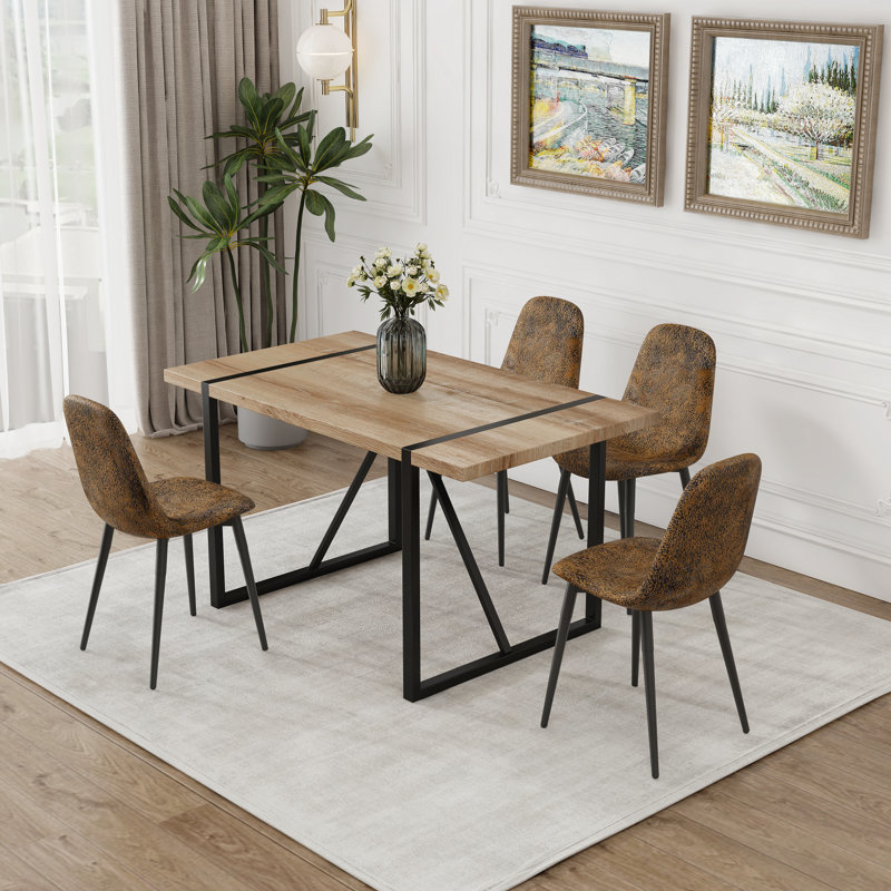 Ensembles de table de salle à manger modernes peu encombrants avec base en métal, finition bois