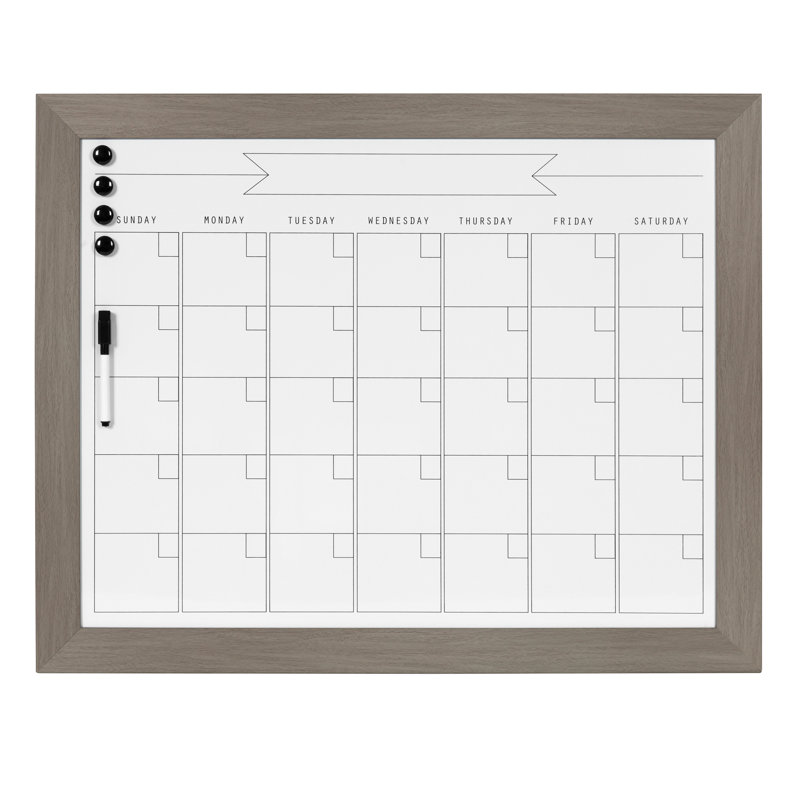 Tableau effaçable mural calendrier magnétique, H 23 po x l 29 po, Gris