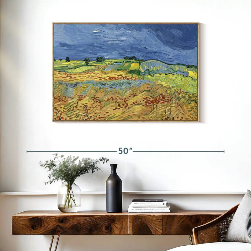 Les champs, Cadre flottant en bois naturel, 37 po x 25 po