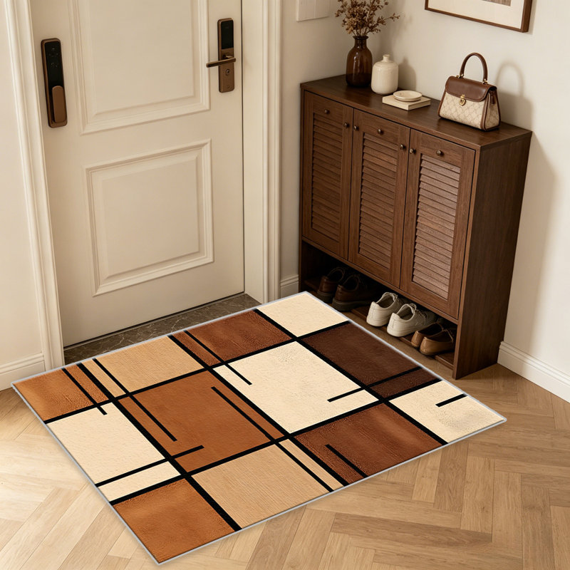 Caramel Grid carpet-easy to clean, machine-washable, soft and comfortable; suitable for door mats, kitchens, living rooms, bedrooms, corridors, and laundry areas. Easy to clean, durable carpet for home decoration.
