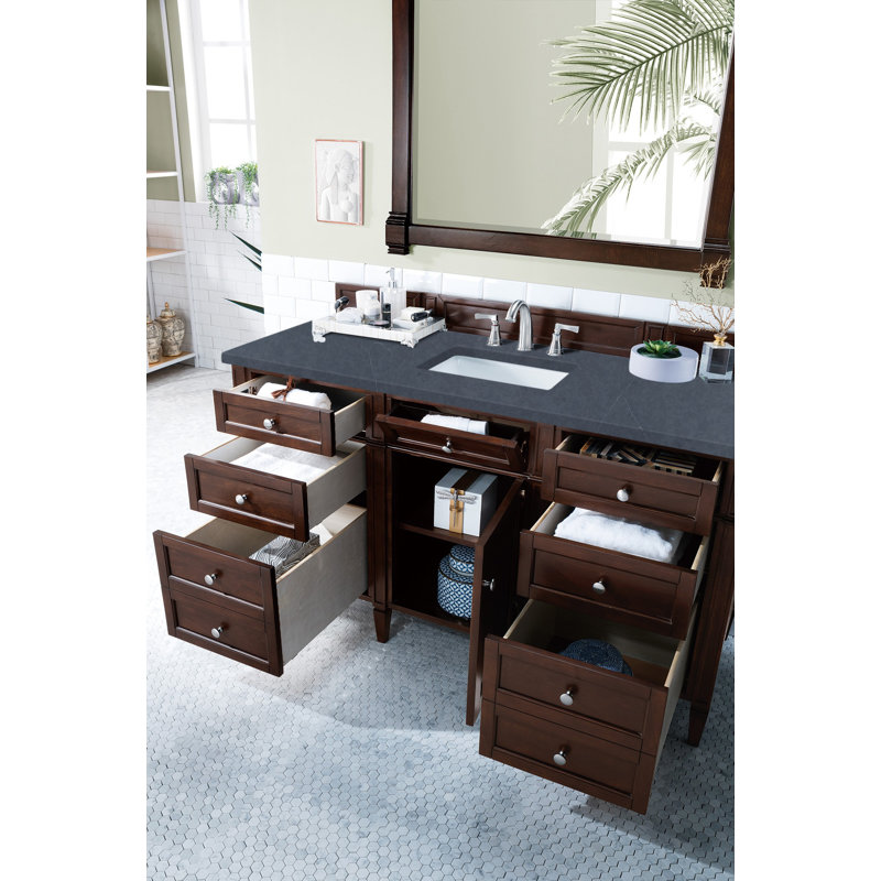 Meuble-lavabo simple 60 po Dussault, Pierre de savon anthracite, Acajou bruni, 8 po