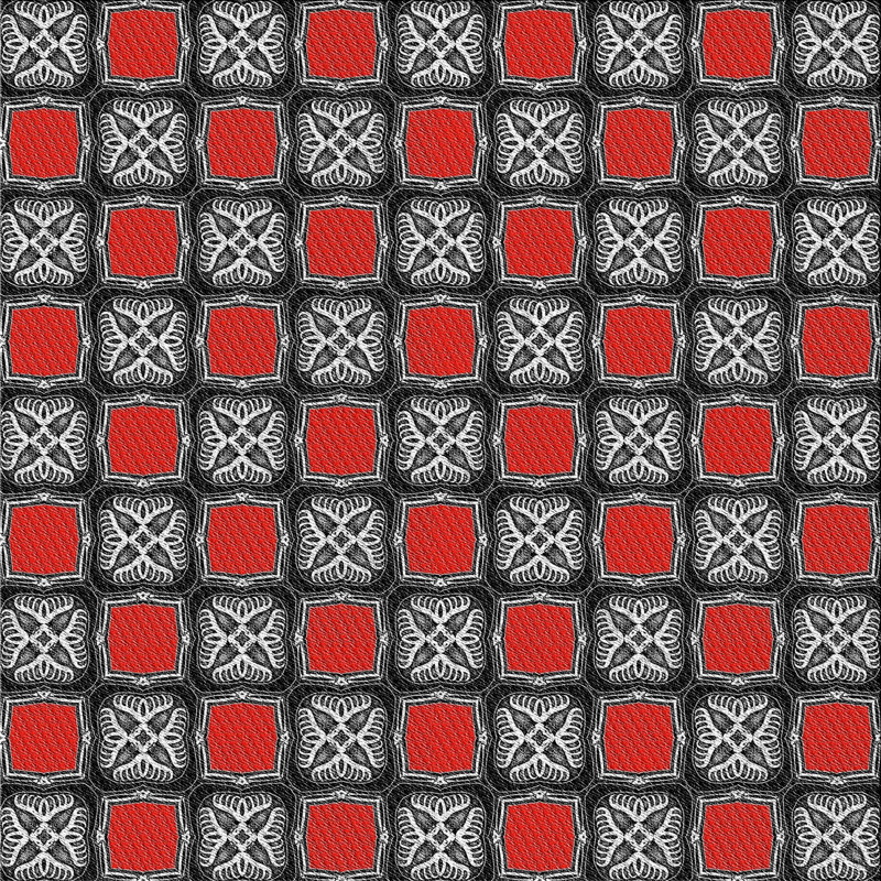 Tapis rouge/gris à motifs Joncas, Carré 4 pi