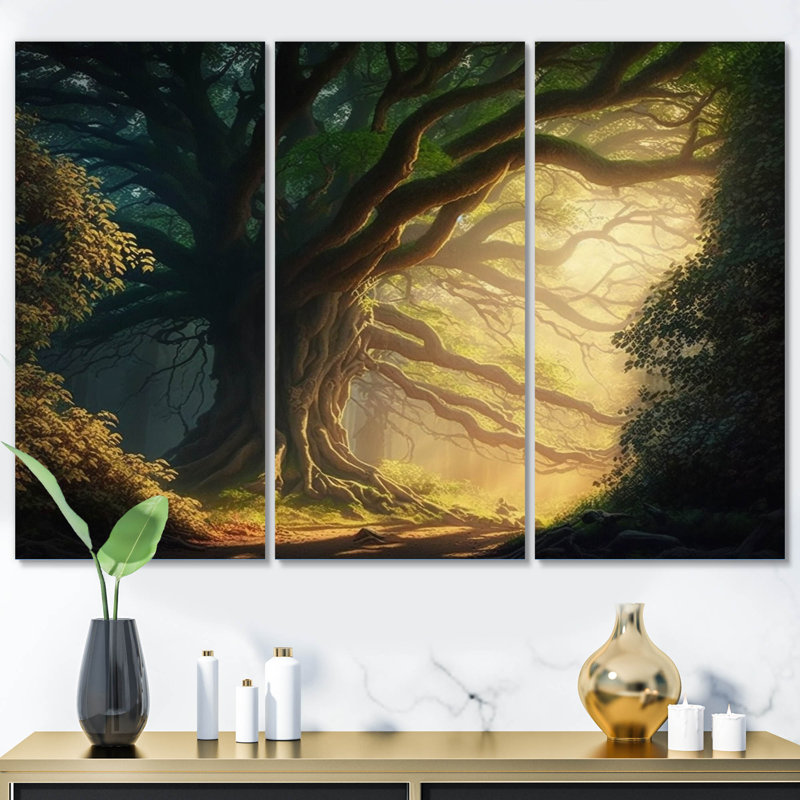 Ensemble de décoration murale forêt - soleil à travers un arbre majestueux, H 28 po x l 36 po x P 1 po