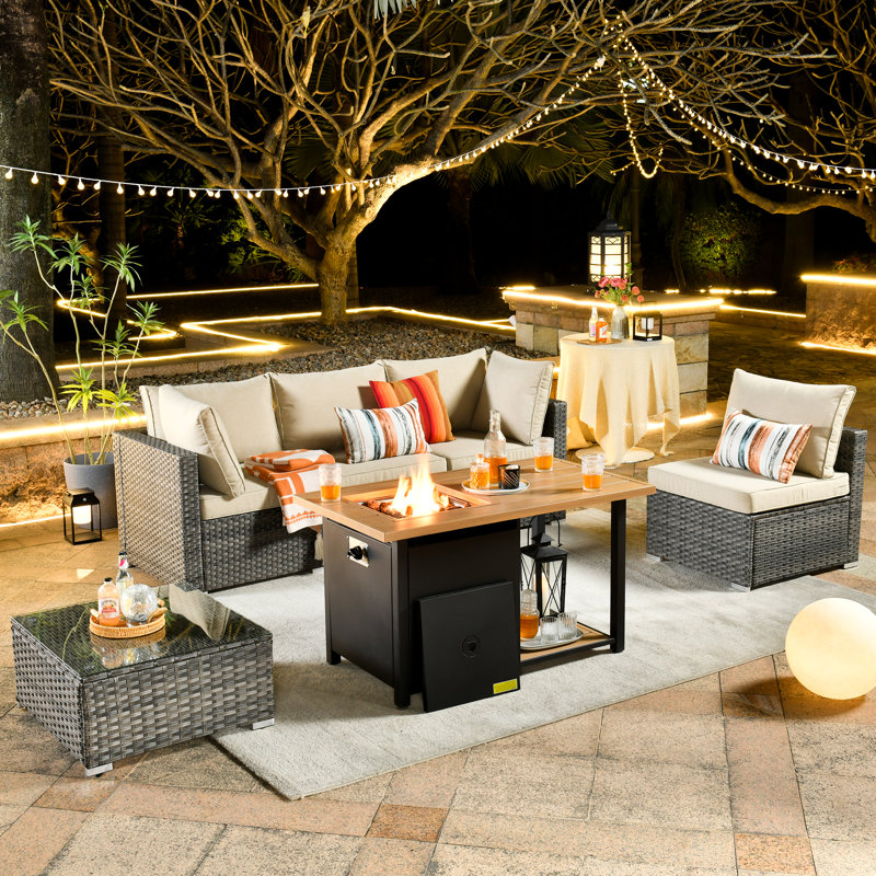 Ensemble de canapé modulaire 5 pièces avec coussins, Beige, Oui