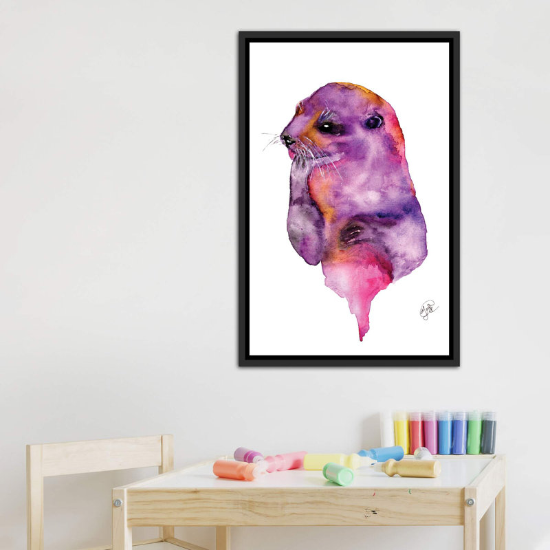 Loutre, art sur toile, H 40 po x l 26 po x P 1,5 po, Toile avec cadre noir patiné
