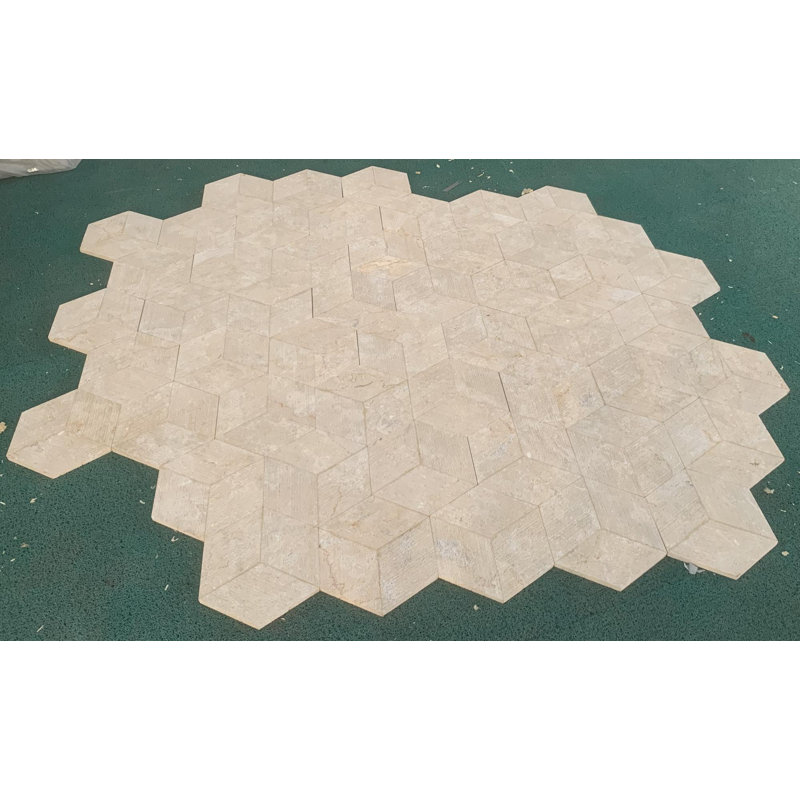 Hexagone or jaune marbre beige, Beige/or