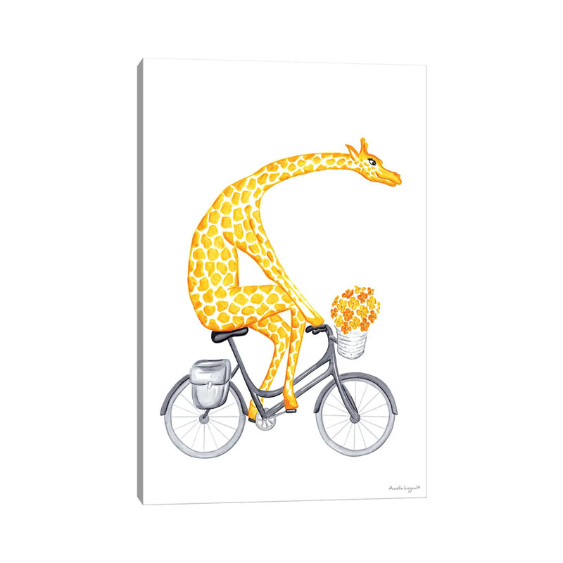 Giraffe On Bike by Amélie Legault - Wrapped Canvas Gallery-Wrapped Canvas Giclée, 101.6 cm H x 66.04 cm W x 3.175 cm D