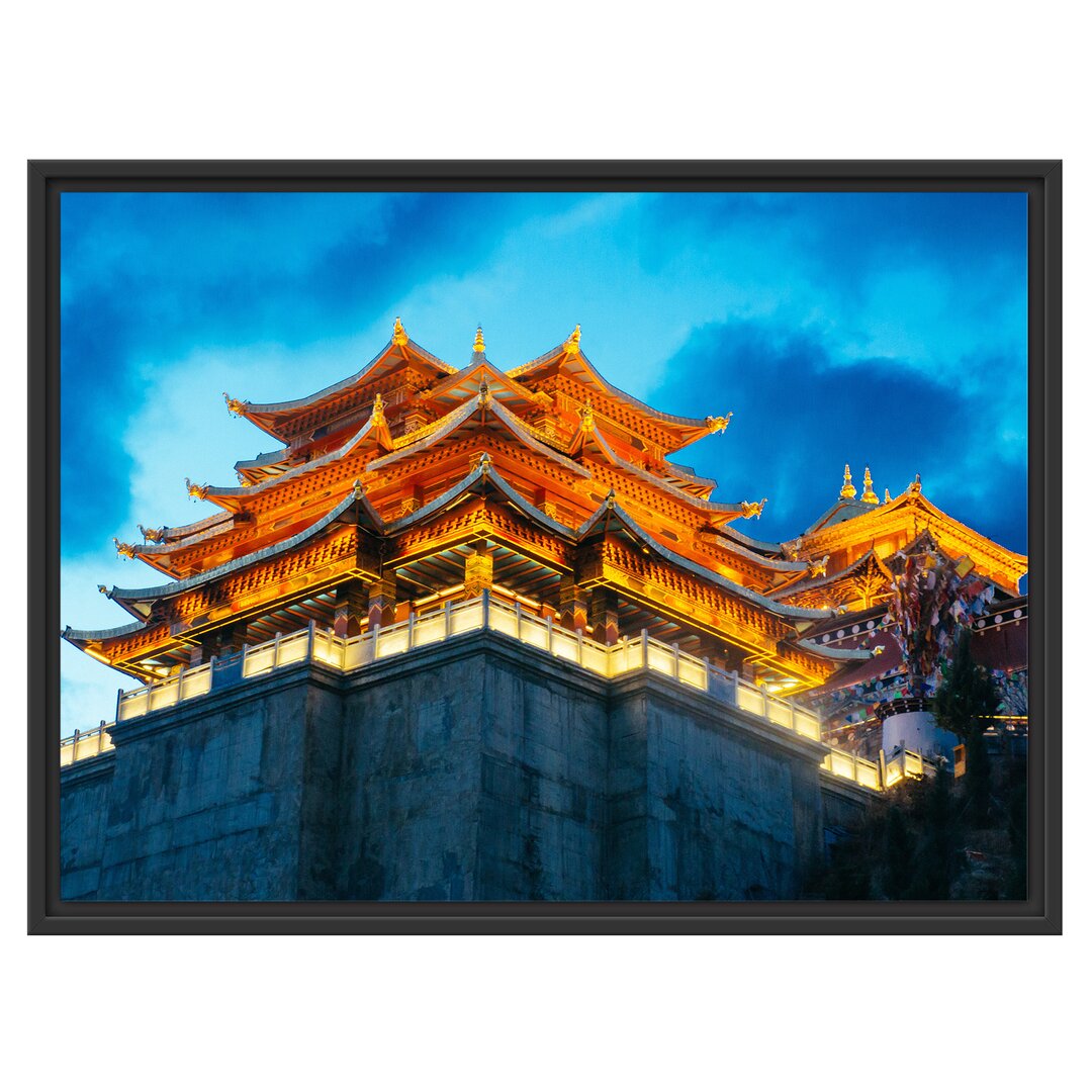 Gerahmtes Wandbild Leuchtender Tempel in China