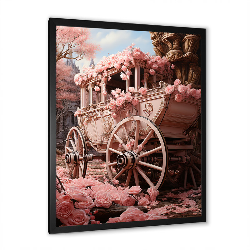 Romantisme voiture de mariage rose, Cadre simple noir, H 20 po x l 12 po x P 1 po