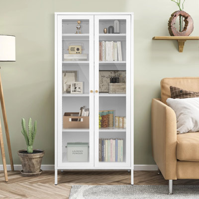 Armoire de rangement à 4 tablettes avec portes en verre Dalziel