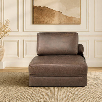 Convertible Faux Leather Sofa Bed,Boneless Reclining Couch,Folding Sleeper Floor Sofa for Living Room & Guest Room & Small Space
