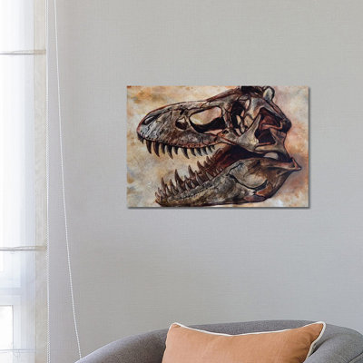 Tyrannosaurus Rex Dinosaur Skull by Harm Plat - Wrapped Canvas Painting