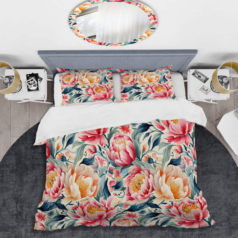 Ensemble de housse de couette Enchanting Pastel Garden Bouquet, Housse de couette pour très grand lit et 2 très