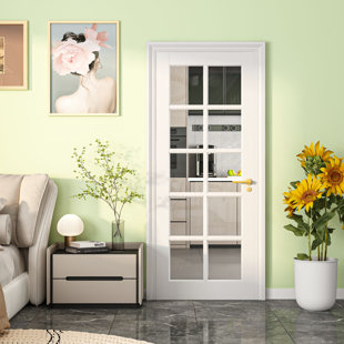 French Door 10-Lite Clear Glass Interior Door Slab Shaker, Pre-Built Panel for Barn Doors, Pocket Doors, for Pantry, Bedroom, Closet, Laundry & Bathroom, White Prefinish&Paintable